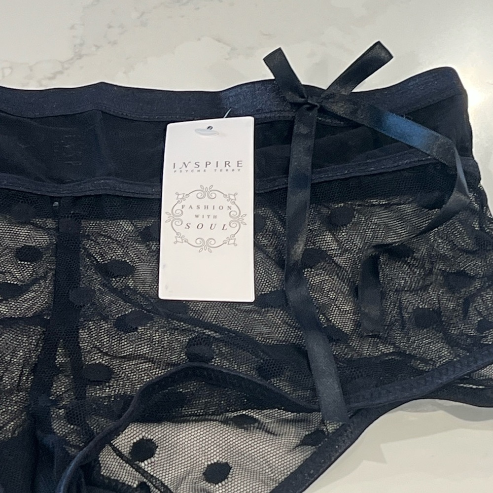 Inspire Black Sheer Polka Dot Boy Short XL‎